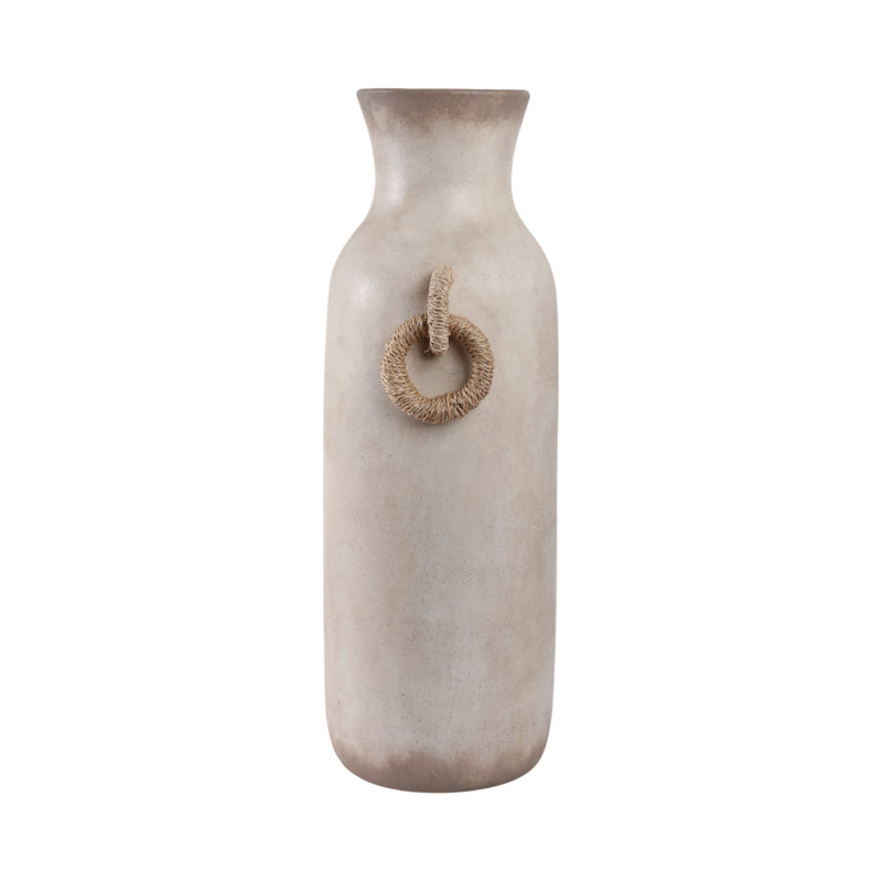 Handmade Pottery/Woven/Clay/Jute Floor Vase, White, Solid Color, 24"