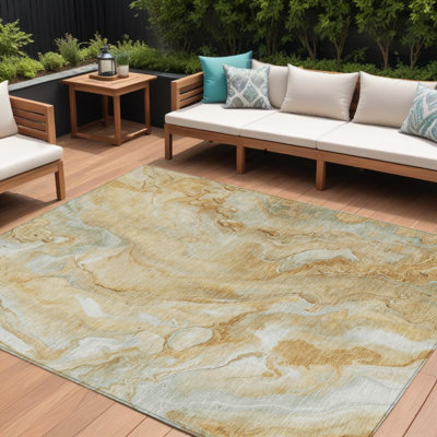 Tapis intérieur lavable abstrait doré et argenté 8 pi x 10 pi