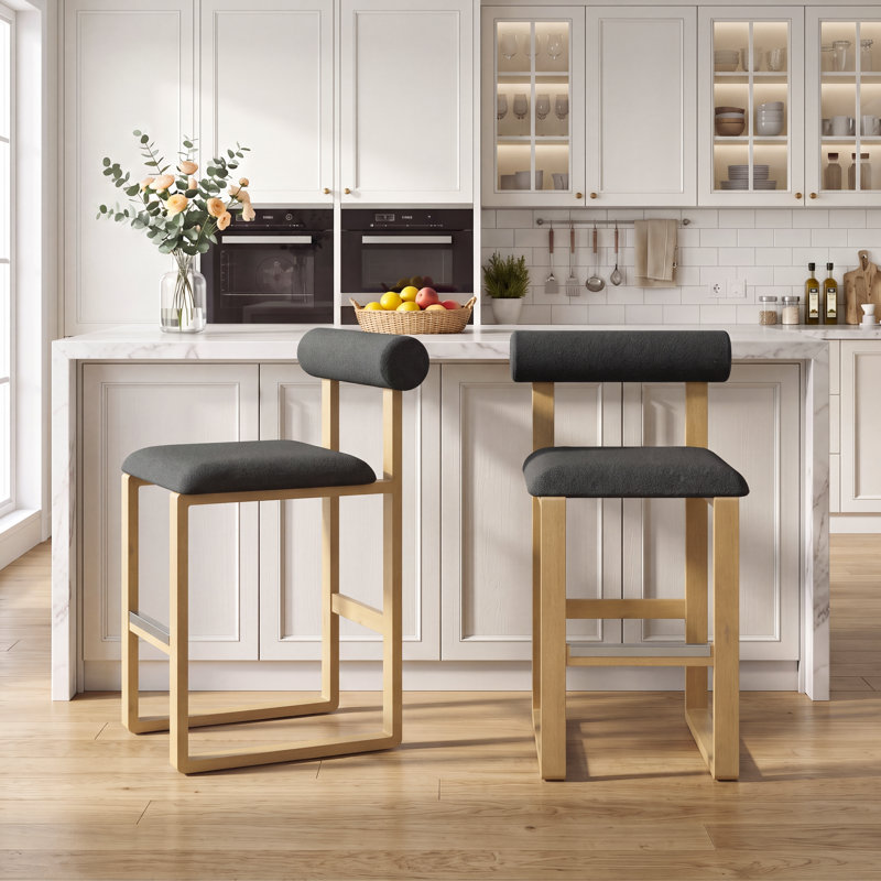 Tabouret de bar et de comptoir rembourré avec base en bois Brayden, Jaune, Noir