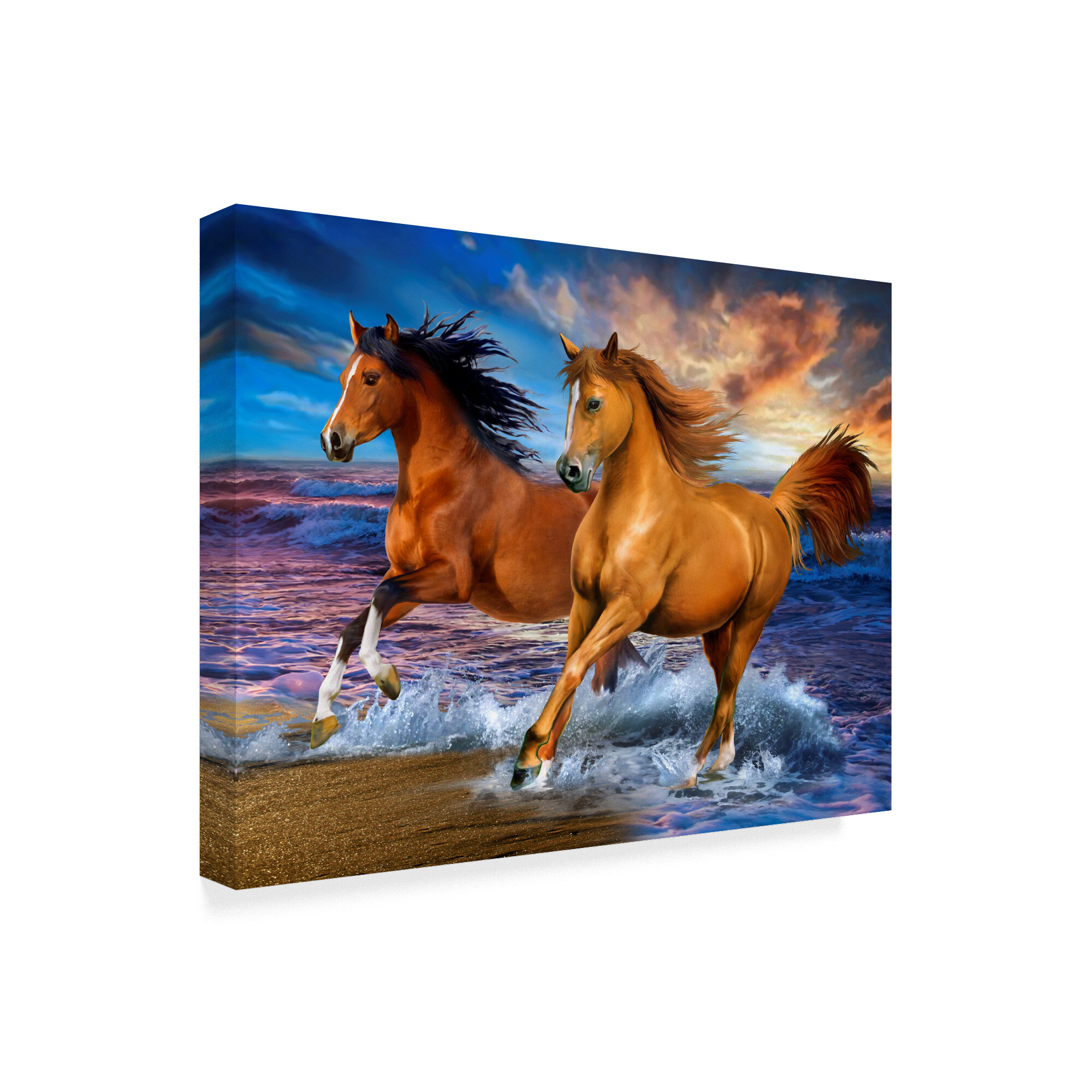 Trademark Art Two Brown Horses Acrylic Painting Print on Wrapped