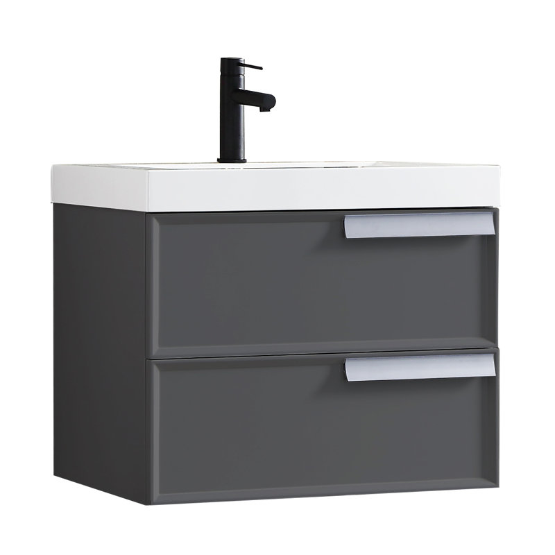 Meuble-lavabo de salle de bain simple 24 po Tyonna, Gris mat