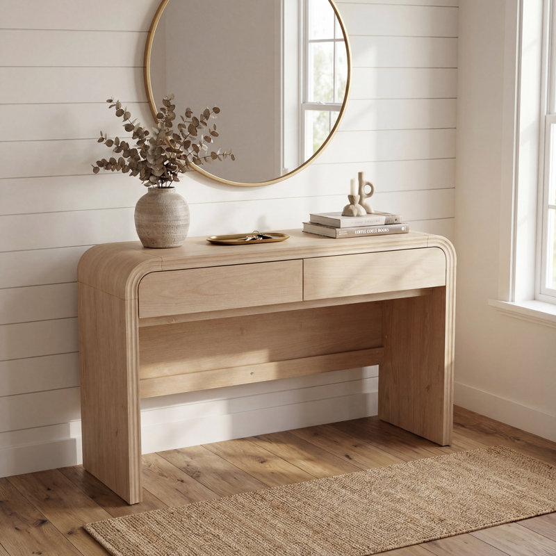 Console de hall d'entrée avec rangement à 2 tiroirs en panneau de fibres à densité moyenne de 47,24 po Curved Edge