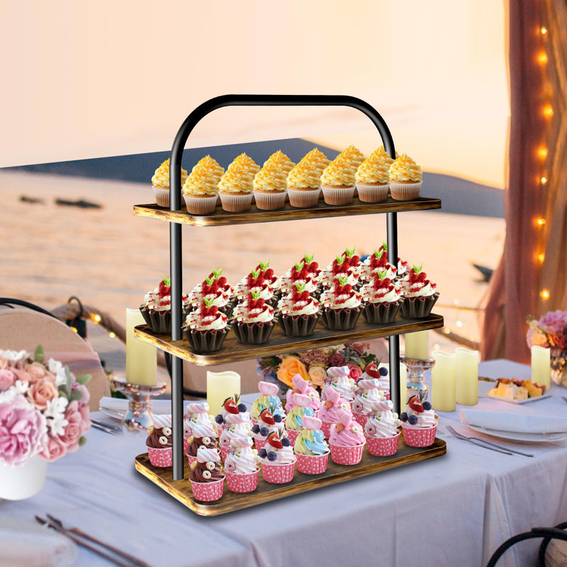 Présentoir à petits gâteaux, présentoir à petits gâteaux en bois à 3 niveaux pour 50 petits gâteaux Dessert