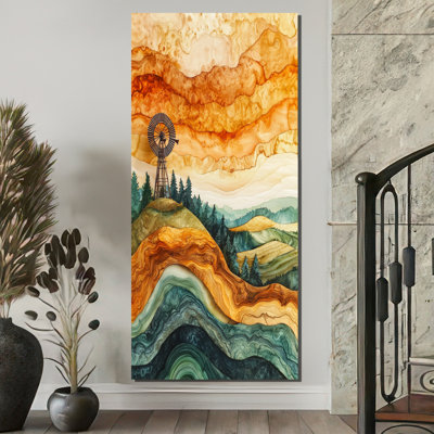 Windmills Into A Summer Field Landscape I - Windmills Wall Art