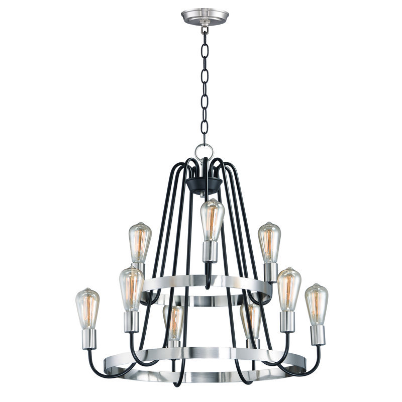 Lustre à niveaux unique 9 lumières Alixe, Noir / nickel satiné