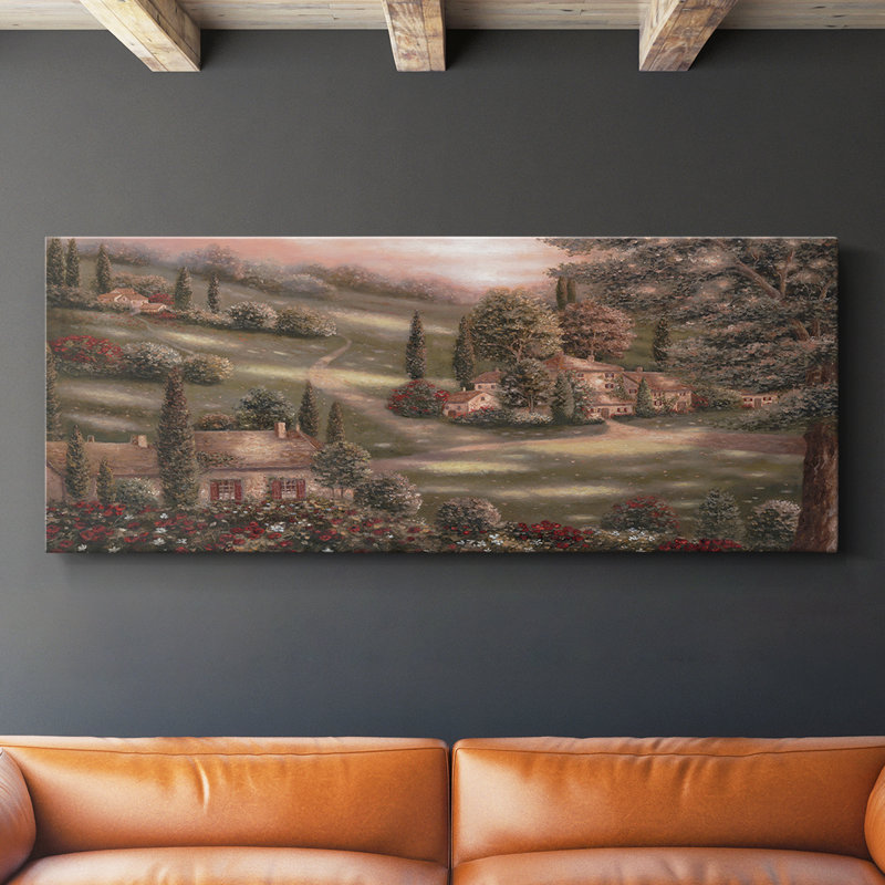 Soirée en Toscane I - Toile tendue avec châssis - Prêt à accrocher, H 12 po x l 30 po