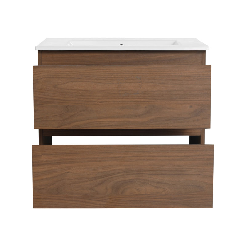 39 24'' Wall Mounted Single Bathroom Vanity Base Only, Brown Oak