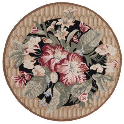 Tapis en laine crocheté à la main à motif floral Hogle