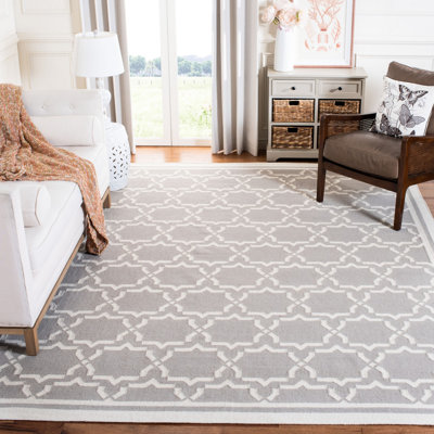 Tapis gris / ivoire en laine tissé à la main et à plat Rodgers
