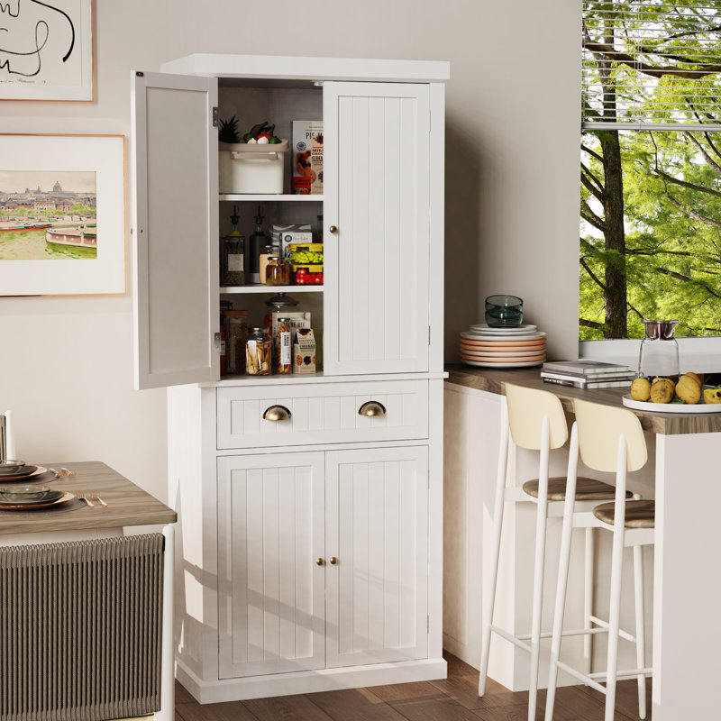 72" Kitchen Pantry Cabinet with 4 Drawer, Dining Room, White