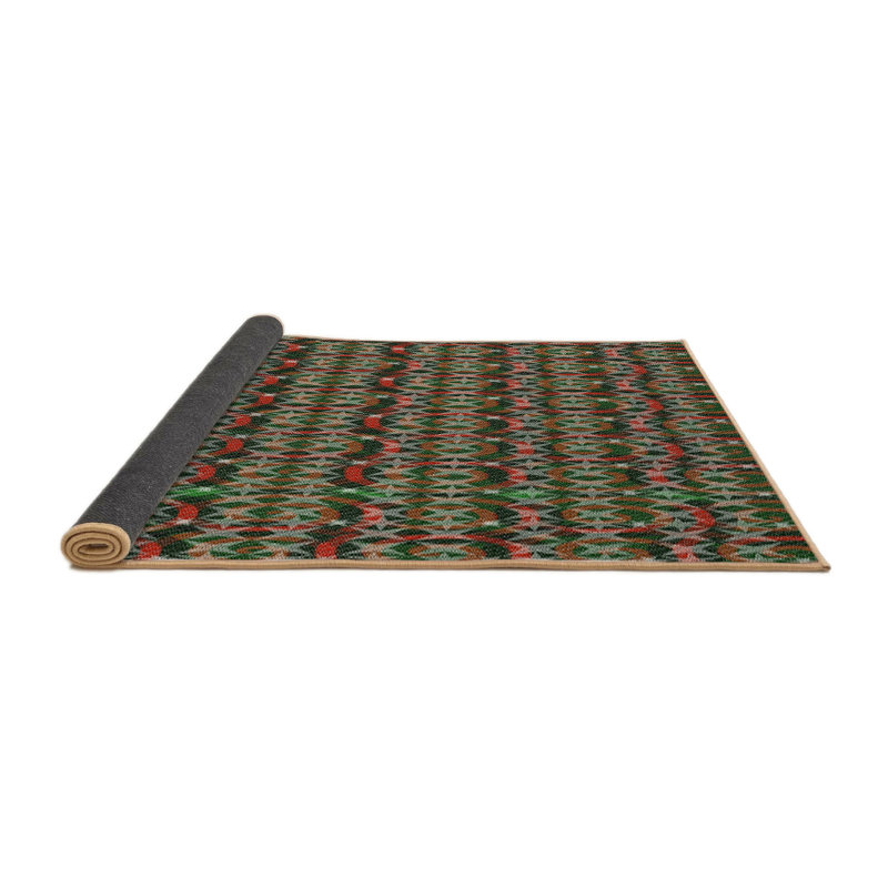 Tapis vert/brun à motifs, Carré 3 pi