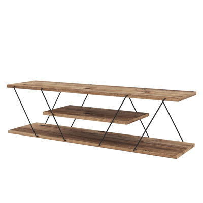 Modern Industrial TV Stand with Metal Frame, Black & Walnut Finish, 47.2 x 13.0 x 13.0 inches | 100% Melamine Coated Particle Board, Thickness: 0.7 inches | Stylish Storage with Middle Shelf, Perfect for Living Room & Entertainment Spaces