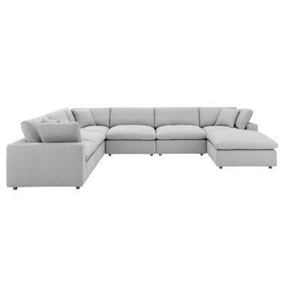 Modway Commix Down-Filled Overstuffed Upholstered Sectional Sofa Set, 7 Piece w/Chase