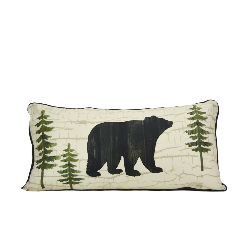 Off-White and Black Bear Pattern Rectangular Polyester Throw Pillow