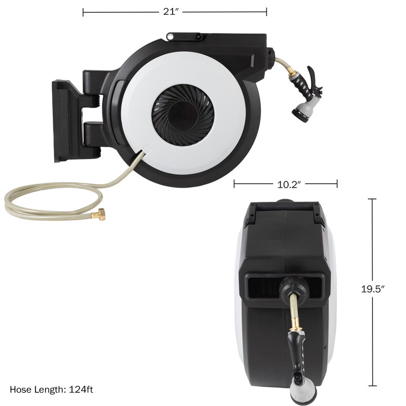 Retractable Hose - Hose Reel Wall Mount with 180-Degree Swivel Bracket + Auto-Rewind