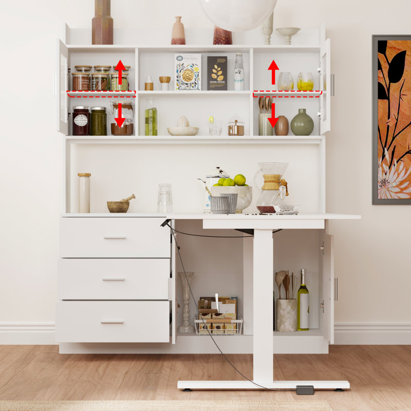 Liftable Dining Table Island With Pantry Cabinet