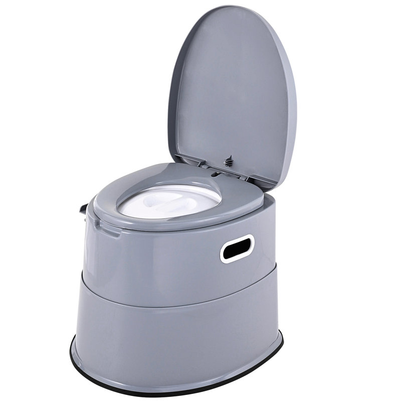 Outdoor Toilet With 1.3 Gal Detachable Bucket, Removable Paper Holder And Phone Shelf, Dual Lids, Lightweight Pp, Non - Slip Base, Gray Plastic, Great For Camping Use Toilet, Holder, Design,