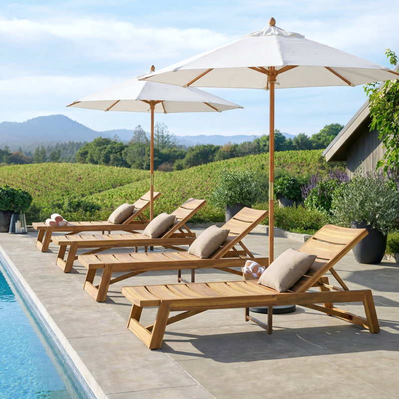 Nowakowski Outdoor Chaise Lounge, Teak, 4