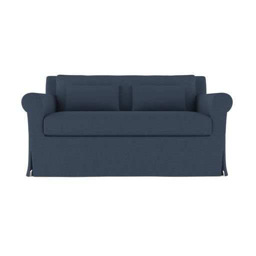 Ludlow Rolled-Arm Skirted Loveseat, 34" H x 60" W x 38" D, Box Weave Linen Alabaster, Weathered