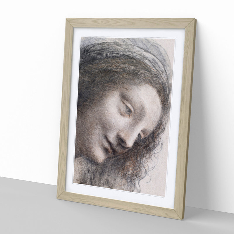 The Head of the Virgin by Leonardo Da Vinci - Picture Frame Painting, 65cm H x 48cm W x 2cm D, Oak