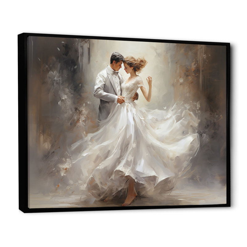 Danse valse en blanc I sur toile, H 20 po x l 12 po x P 1 po, Cadre flottant noir