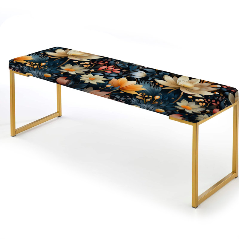 Banc rembourré or, Tribal Garden Beige And Blue Blooming Grace