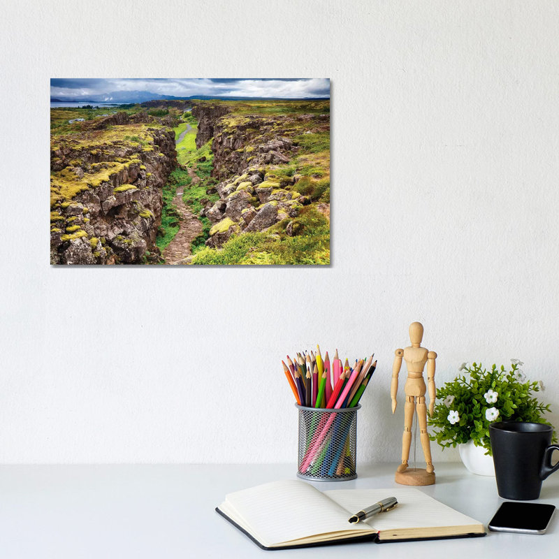 Fault Line Separating America From Eurasia, Thingvellir, Iceland by George Oze - Wrapped Canvas Print