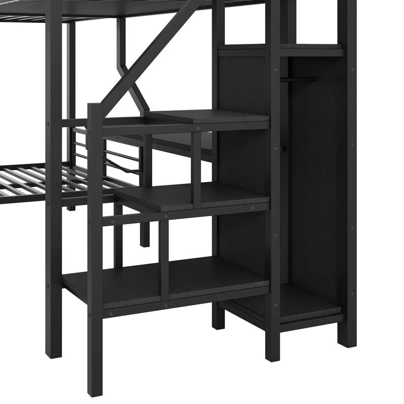 Lits superposés en forme de L en métal avec rangement et bureau