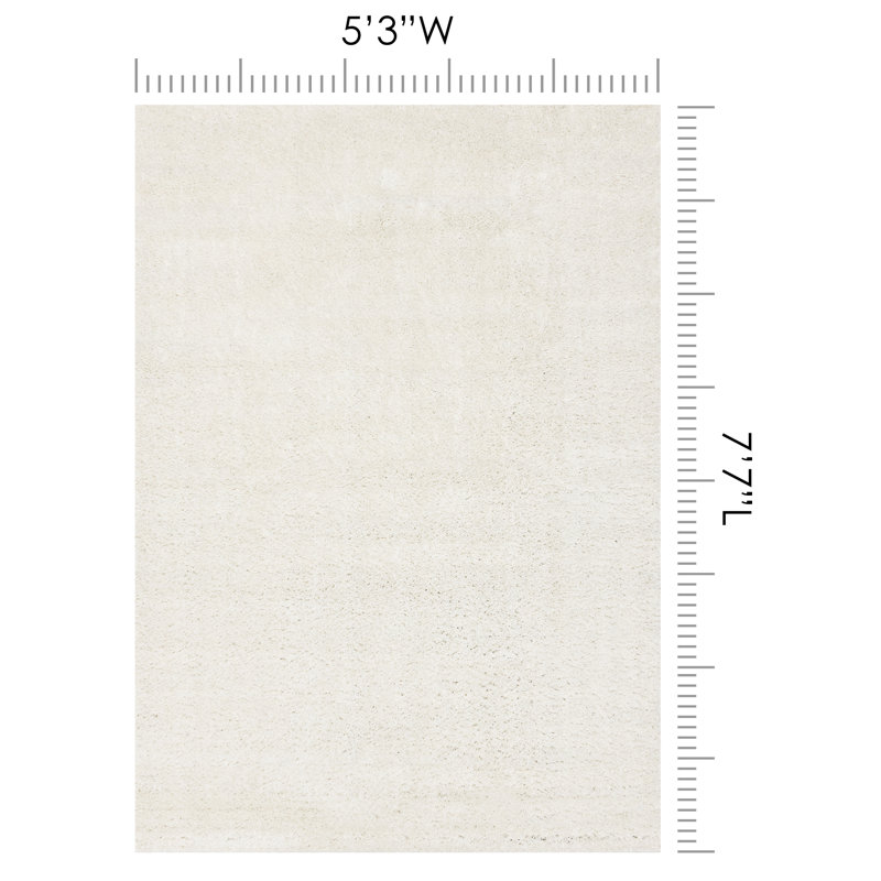 Hammersmith White Solid Shag Area Rug, Rectangle 5'3" x 7'7"