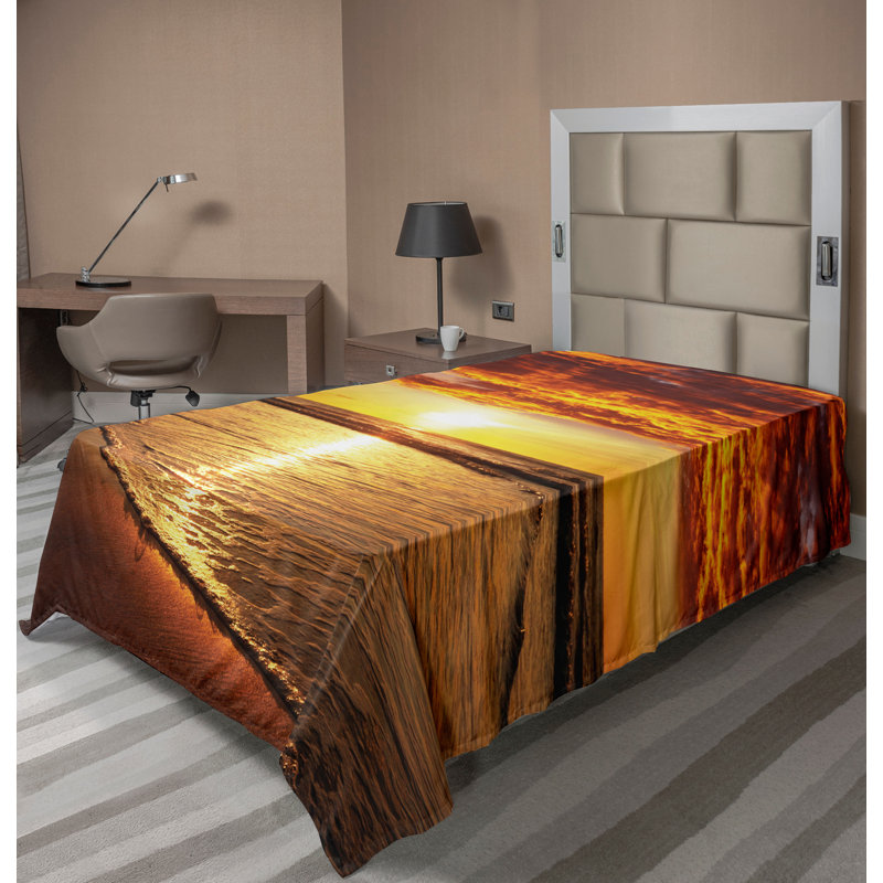 Ambesonne Hawaiian Top Flat Sheet Beach Sunset Coast Dark Orange Orange, Twin Extra Long
