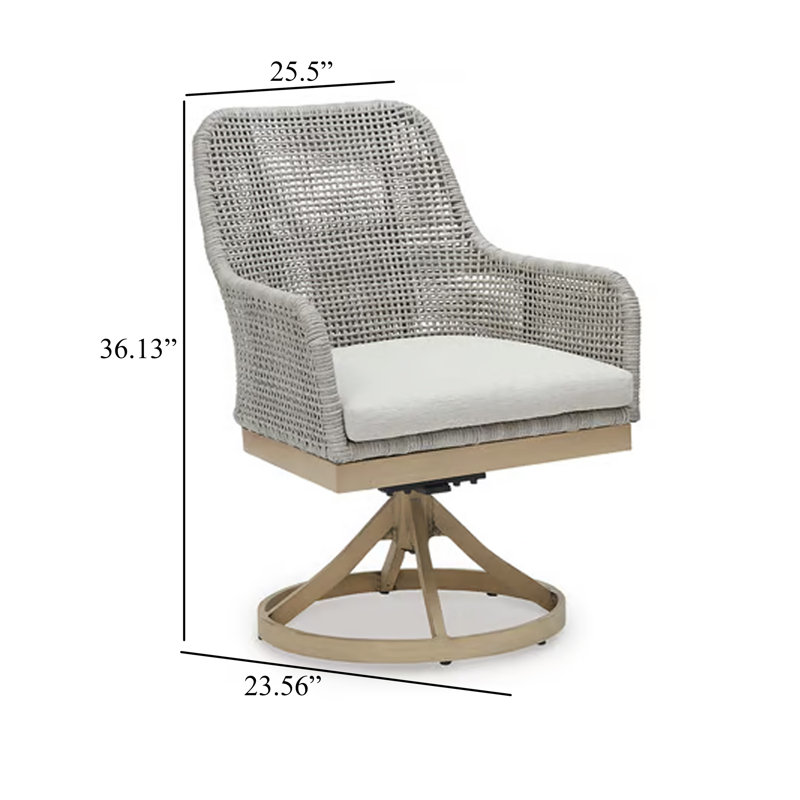 Ensemble de 2 chaises pivotantes pour l'extérieur Yami, en résine tressée grise, sièges Nuvella