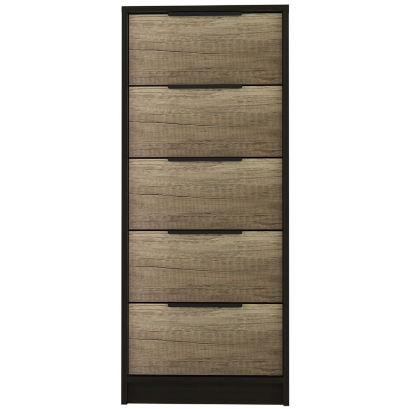 Kaia 5 Drawer Dresser, Vertical Dresser, Black Wenge/Light Oak