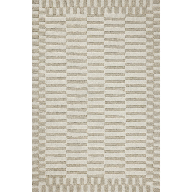 Ivory and Beige Handmade Wool Striped Rectangular Rug 11'6" x 15'