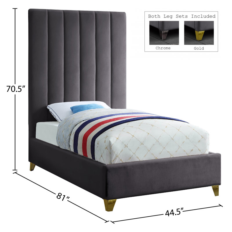 Lit plateforme tapissier Sibert, Simple, Velours gris