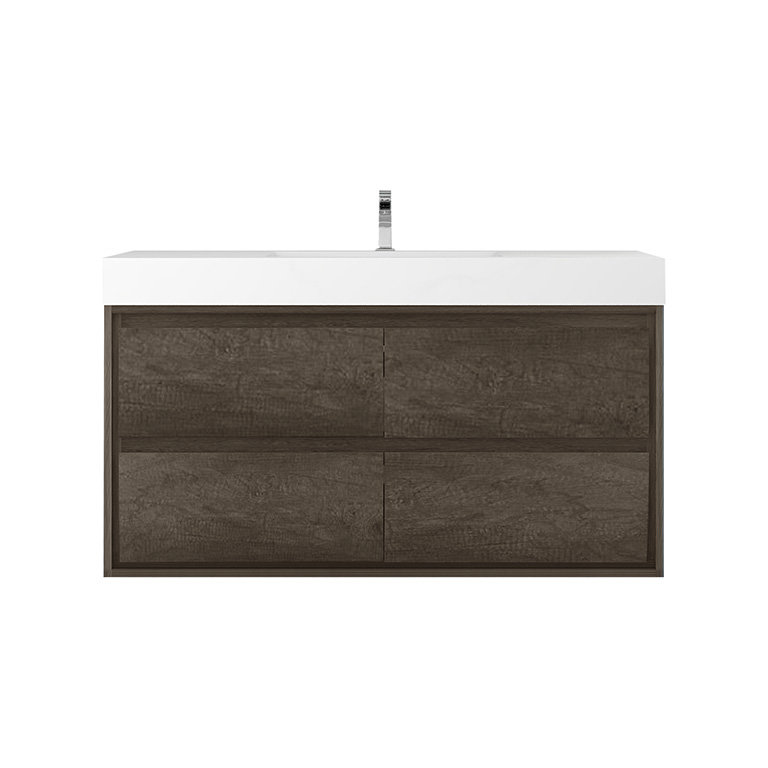 Ensemble de meuble-lavabo simple mural 48 po Azden, Chêne fumé