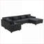 Canapés modulaires | Canapé 6 places en U avec repose-pieds, rangement caché, ports USB, pour le salon | Chenille | Noir