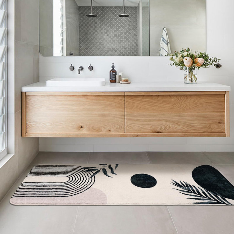 Boho Bathroom Runner Rug White