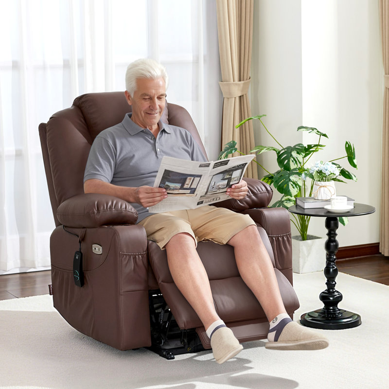 87.9cm Wide Lift Assist Standard Recliner with Massager, Brown 
