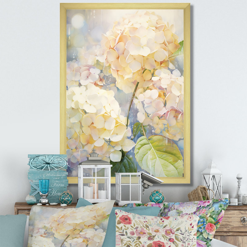 Blaxlands " Yellow Hydrangea Dappled Sunlight ", Gold Picture Framed, 44" H x 34" W x 1.5" D