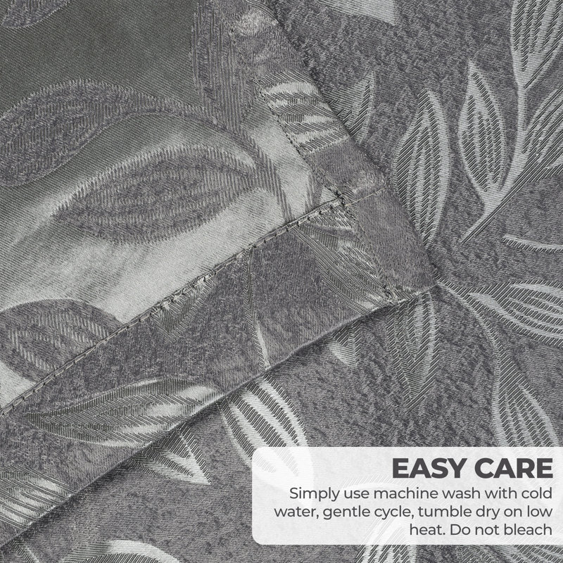  Modern Bohemian Leaves Pattern 100% Polyester Machine Washable Room Darkening Blackout Curtains, Nickel Black, 36" W x 63" L