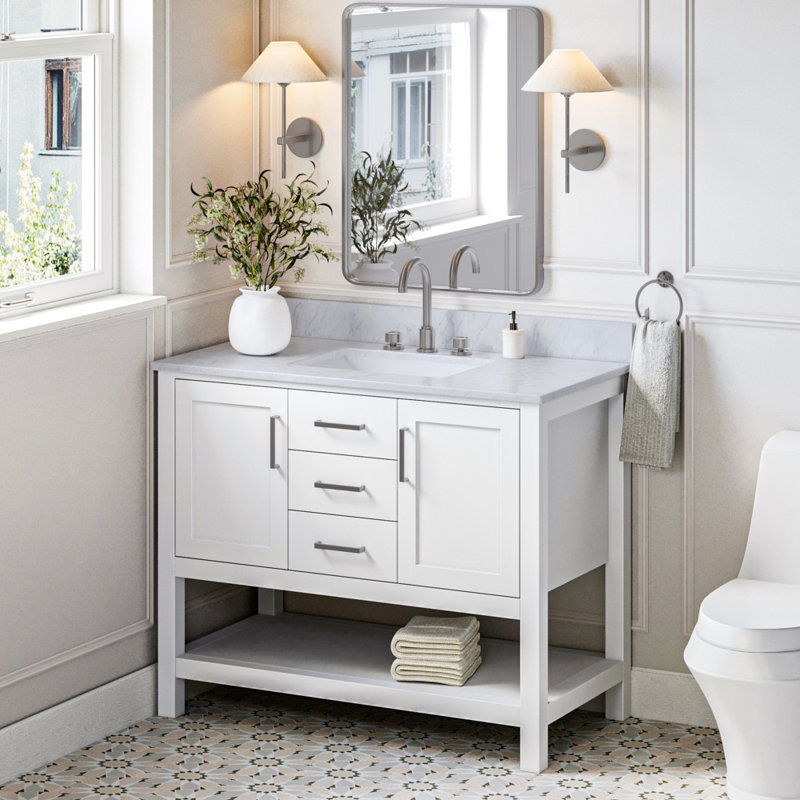 43'' Single Bathroom Vanity with Carrara Marble Top, White