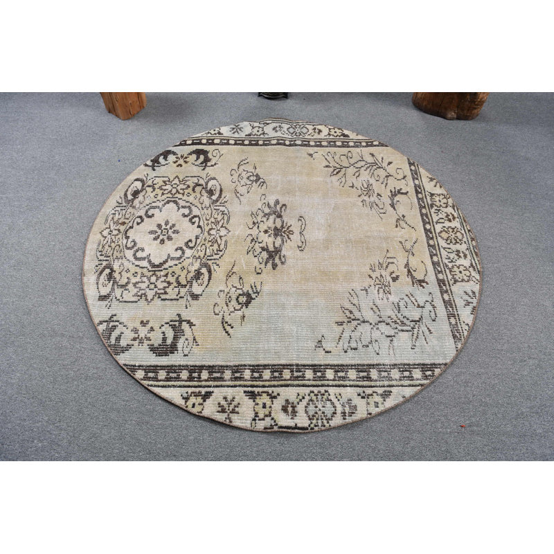 Tapis turc antique antique beige pour la décoration de chambre à coucher avec esthétique rétro brun / beige