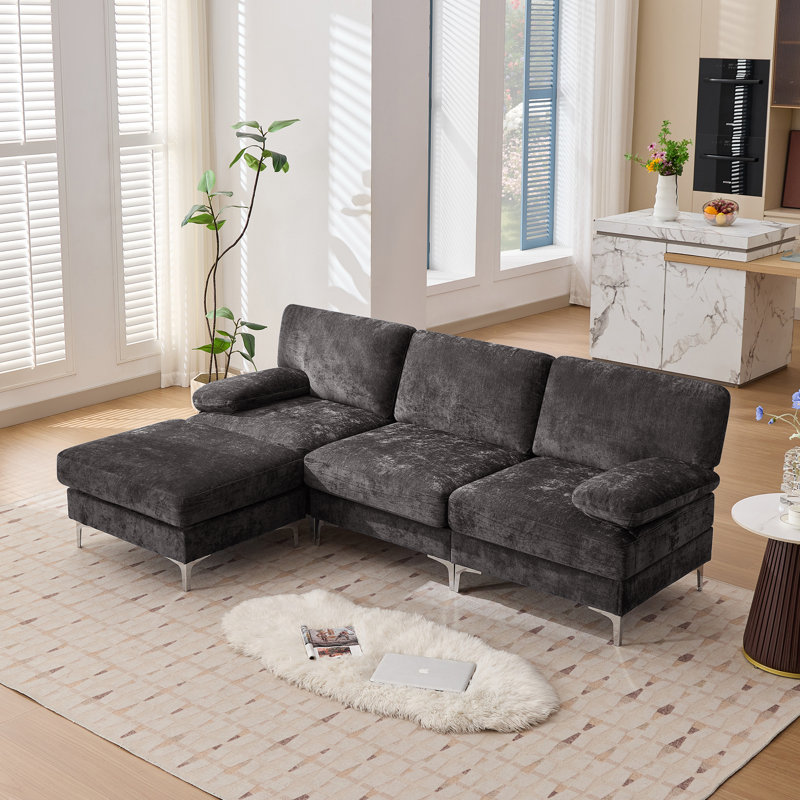 4-Piece 92.1"W Modular Sofa Sectional With Ottoman, Dark Gray