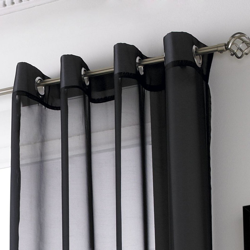 Jamie Eyelet Sheer Voile Curtain Panel, Black, 144cm Width x 137cm Drop