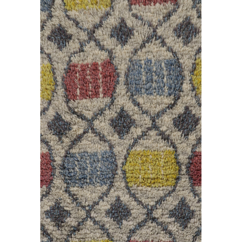 Vintage Swedish Rya Rug, Beige With Colorful Scandinavian Geometry - Rug & Kilim