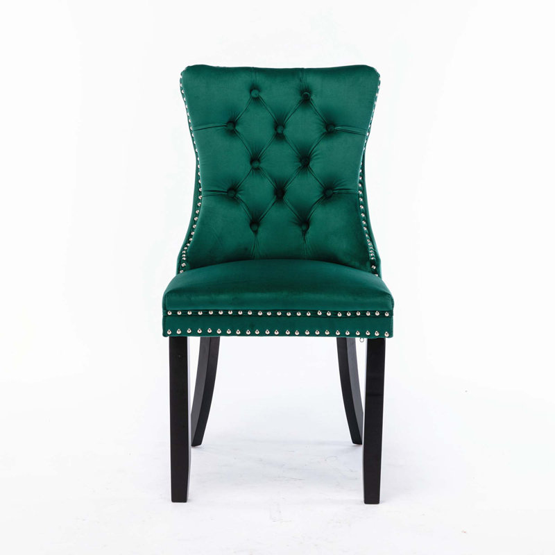 Gaje Velvet Side Chair, Black, Green