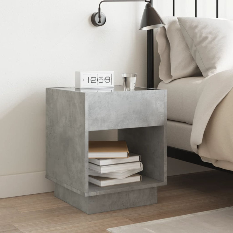 Daquana 40cm W Manufactured Wood Bedside Table, Concrete Grey