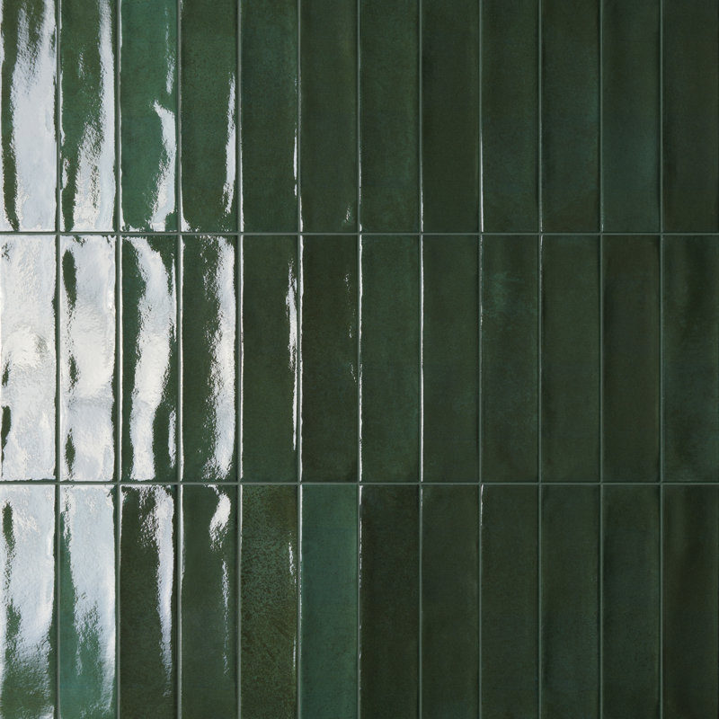 Morocca 2" x 8" Zellige Italian Porcelain Tile, Emerald Green