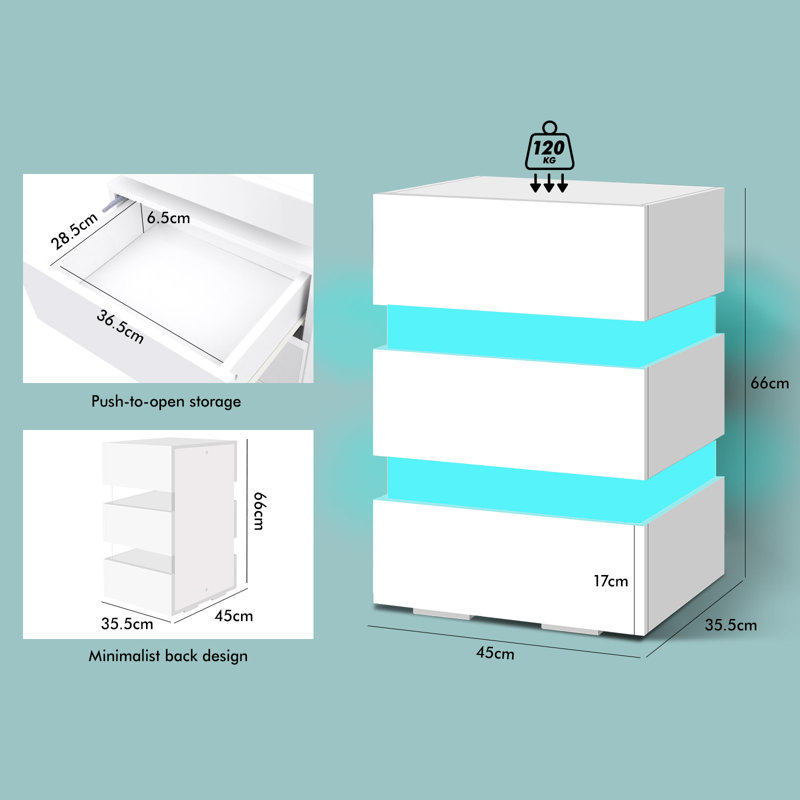 Antonine 35.5cm W Manufactured Wood Bedside Table, White