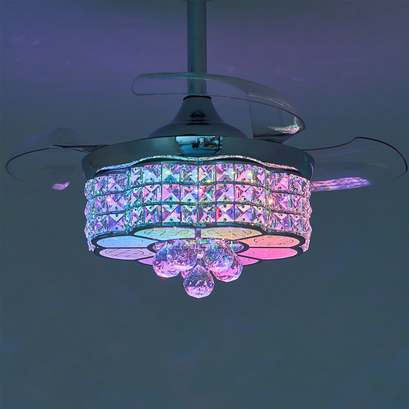 30" Rgb Chandelier Fan Fandelier, Chrome